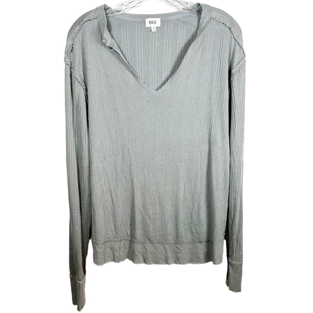 BKE women’s waffle knit thermal shirt size S elbow patch washed out gray